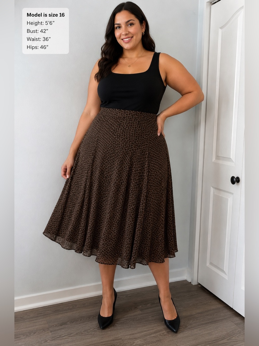 Jones New York Brown Geometric Midi Skirt Womens 16 A-Line Flowy NWT